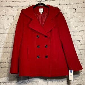 Croft & Barrow Women's XL Double Breasted Peacoat Wool Blend Red NWT